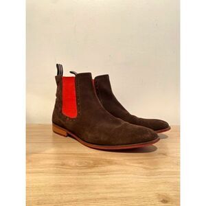 Carlos by Carlos Santana Brown Suede Chelsea Boots Red Elastic Men’s 11